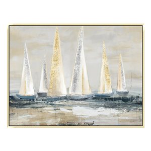 Oakland Living Wall Art - Golden Sailboats - Gold Wood Frame - 47-in x 35-in