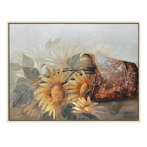 Oakland Living Wall Art - Sunflowers Vase - Brown Wooden Frame - 47-in x 35-in