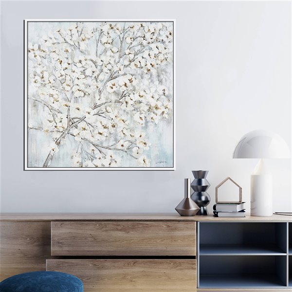 Oakland Living Wall Art - White Flower Tree - White Frame - 39-in x 39-in