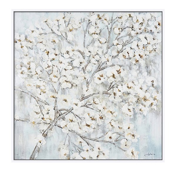 Oakland Living Wall Art - White Flower Tree - White Frame - 39-in x 39-in
