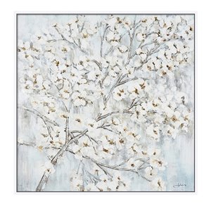 Oakland Living Wall Art - White Flower Tree - White Frame - 39-in x 39-in