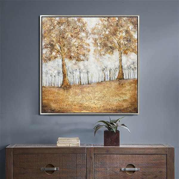 Oakland Living Wall Art - Golden Forest - Silver Wooden Frame - 39-in x 39-in