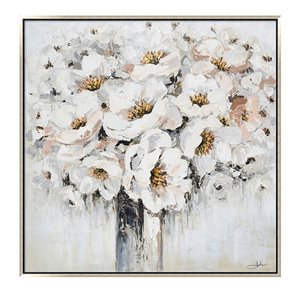 Oakland Living Wall Art - White Bouquet - Silver Wooden Frame - 39-in x 39-in