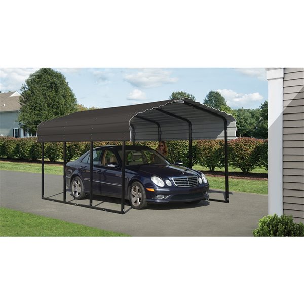 Arrow 10 x 15 x 7-ft Galvanized Steel Black Charcoal Carport