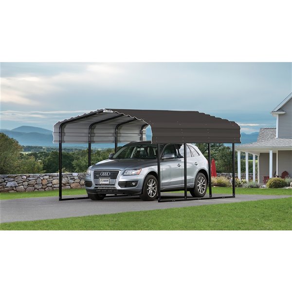 Arrow 10 x 15 x 7-ft Galvanized Steel Black Charcoal Carport