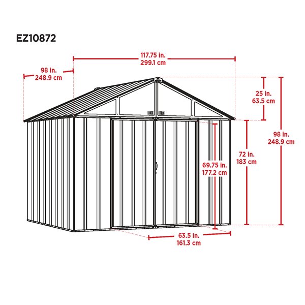 EZEE Shed Steel Storage 10x8 ft Galvanized Cr-Char