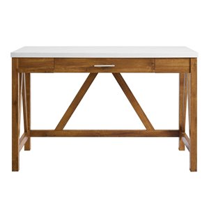 46-in Rustic Modern Farmhouse Computer Desk with Drawer-Walnut Base/White Top