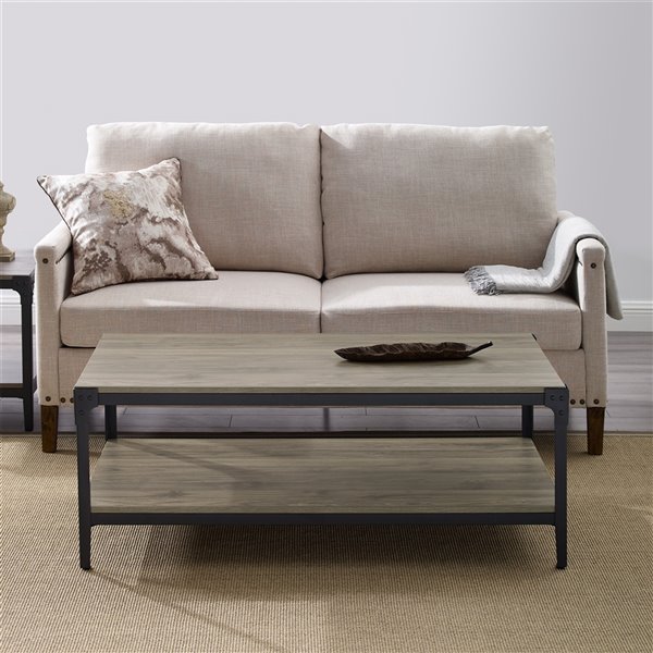 Walker Edison Urban Industrial Angle Iron Wood Coffee Table - 46-in - Slate Grey