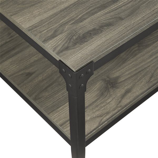 Walker Edison Urban Industrial Angle Iron Wood Coffee Table - 46-in - Slate Grey