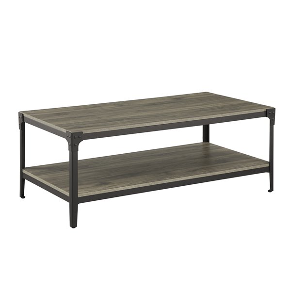 Walker Edison Urban Industrial Angle Iron Wood Coffee Table - 46-in - Slate Grey