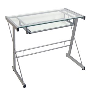 Home Office Glass Metal Computer Desk - Silver