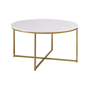 Walker Edison Coffee Table with X-Base - 36-in - Marble/Gold