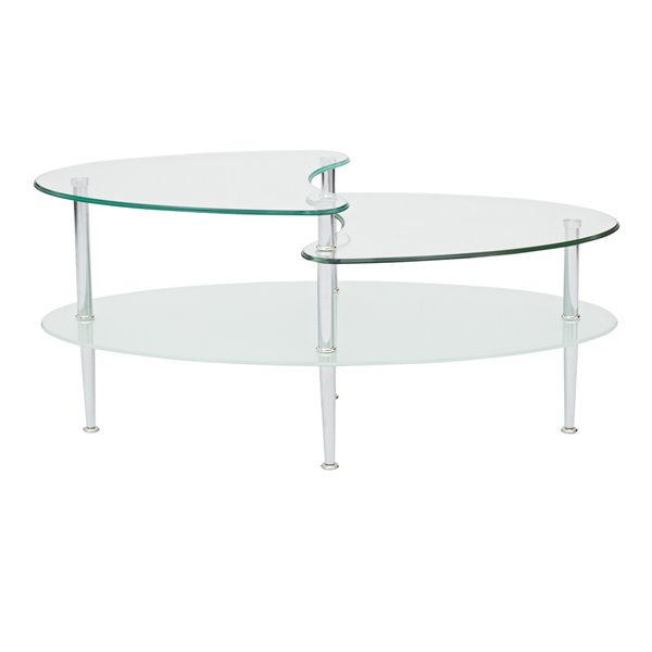 Walker Edison Glass Oval Living Room Metal Coffee Table