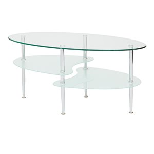 Walker Edison Glass Oval Living Room Metal Coffee Table