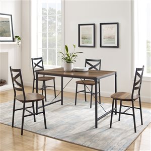5-Piece Angle Iron Dining Set w/X Back Chairs - Reclaimed Barnwood