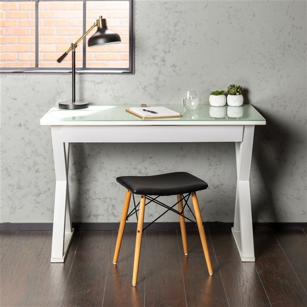 WALKER EDISON Home Office 48in Glass Metal Computer Desk White