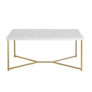Walker Edison Mid Century Modern Y-Leg Coffee Table - 42-in - White/Gold