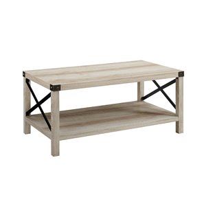 Walker Edison Rustic Industrial Metal X Coffee Table - 40-in -  White Oak/Bronze