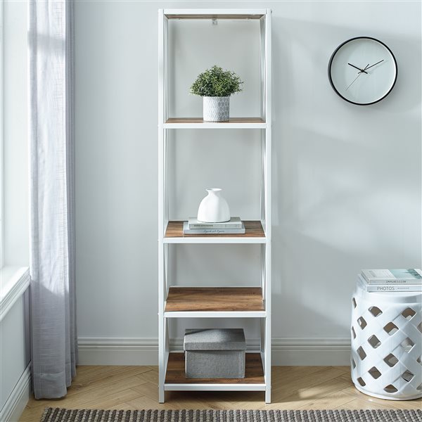 Walker Edison Metal Wood Bookcase 61, 18 Inch Wide White Bookcase With Doors