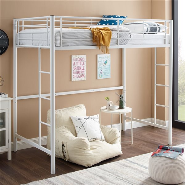 White metal online twin loft bed