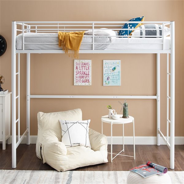 Premium Metal Twin Loft Bed - White