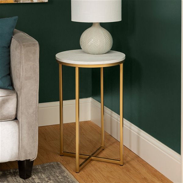 Walker Edison Round Side Table 16 In, Round Low Table Lamp