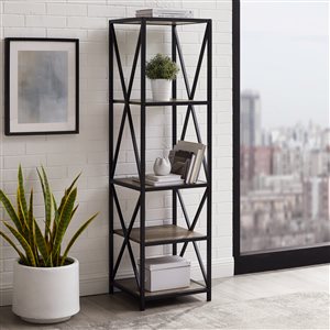 Metal X Tower with Wood Shelves - Grey Wash