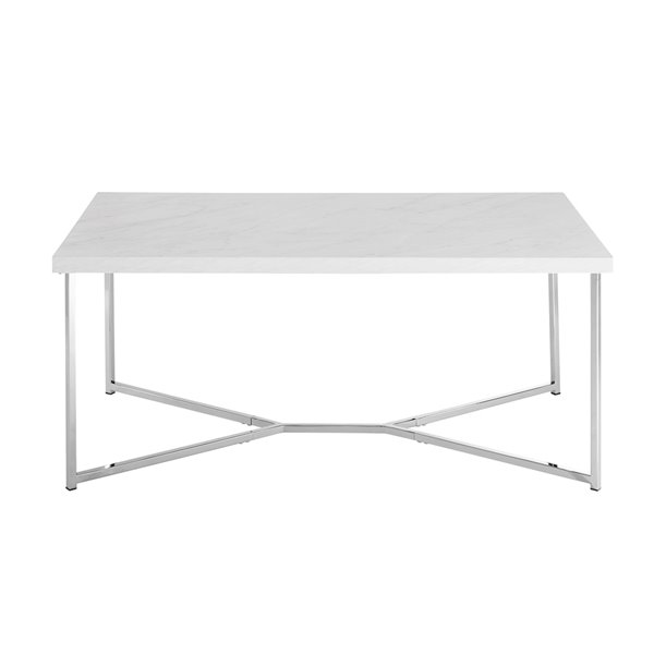 Mid Century Modern Transitional Y-Leg Coffee Table - White/Chrome