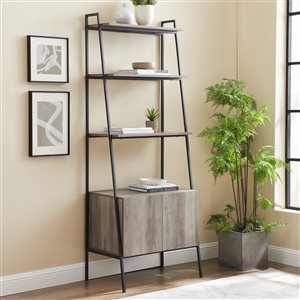 72-in Industrial Wood Ladder Bookcase - Grey Wash