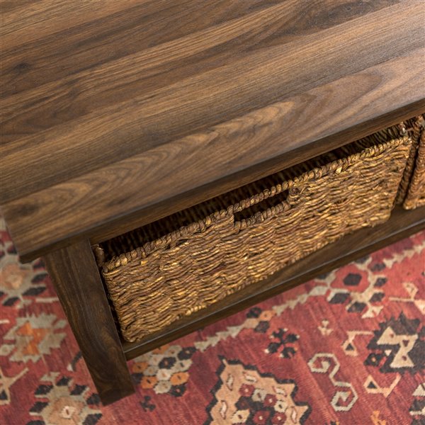 Walker Edison Wood Storage Coffee Table with Totes - 40-in- Dark Walnut