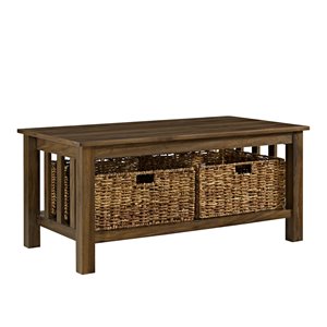 Walker Edison Wood Storage Coffee Table with Totes - 40-in- Dark Walnut