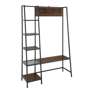 Modern Industrial Metal and Wood Hall Tree with Storage - Dark Walnut