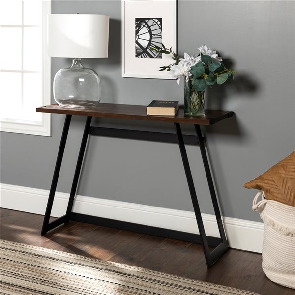 46-in Modern Industrial Entryway Table - Dark Walnut