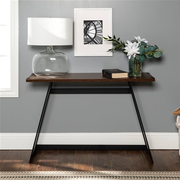 46-in Modern Industrial Entryway Table - Dark Walnut