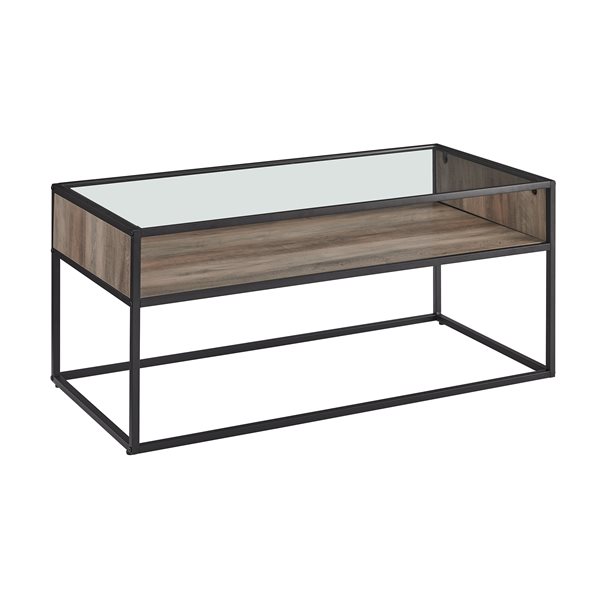 Walker Edison Rustic Industrial Metal and Glass Coffee Table - 40-in - Grey Wash