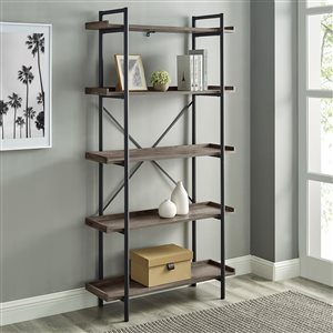 Walker Edison Industrial Metal Bookcase - 68-in - Grey Wash
