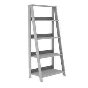 55-in Wood Ladder Bookshelf - Grey