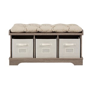 42-in Wood Storage Bench with Totes and Cushion - Driftwood