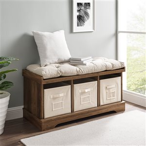 42-in Wood Storage Bench with Totes and Cushion - Rustic Oak