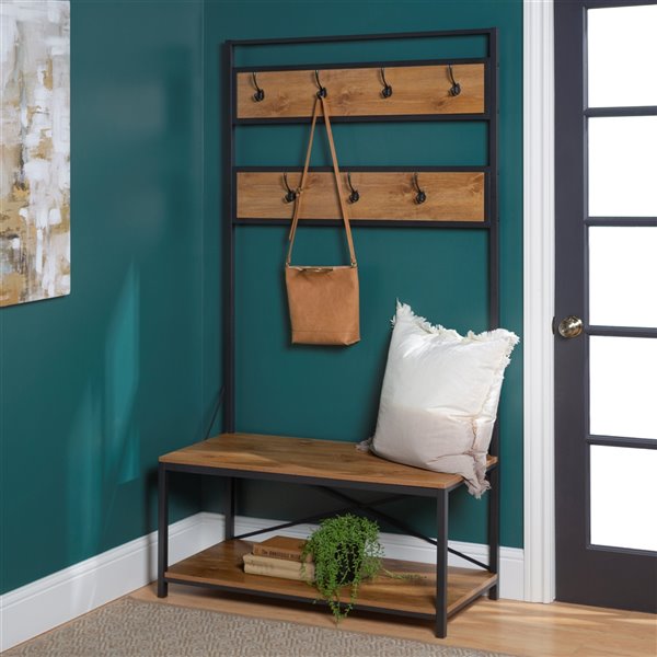 72-in Industrial Metal and Wood Hall Tree - Barnwood