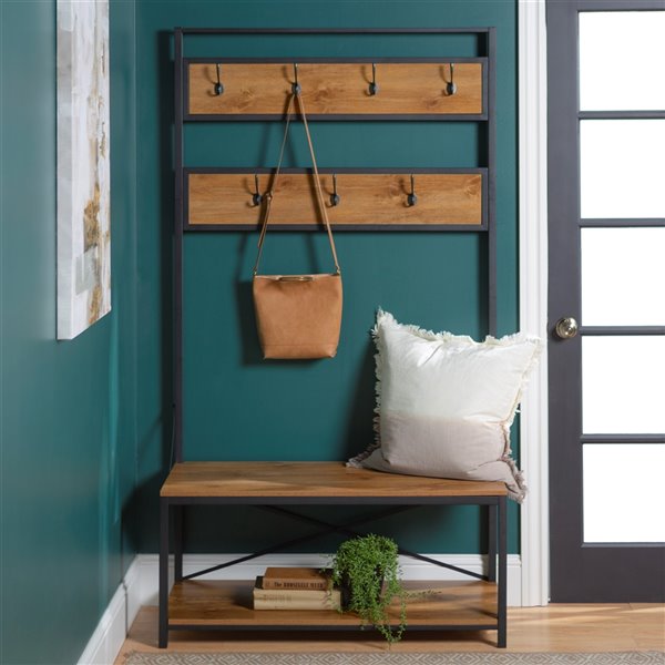 72-in Industrial Metal and Wood Hall Tree - Barnwood