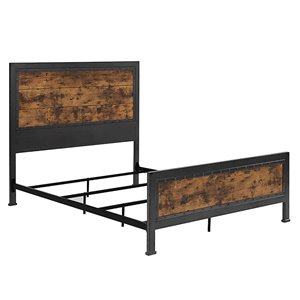 Queen Size Industrial Wood and Metal Bed - Brown