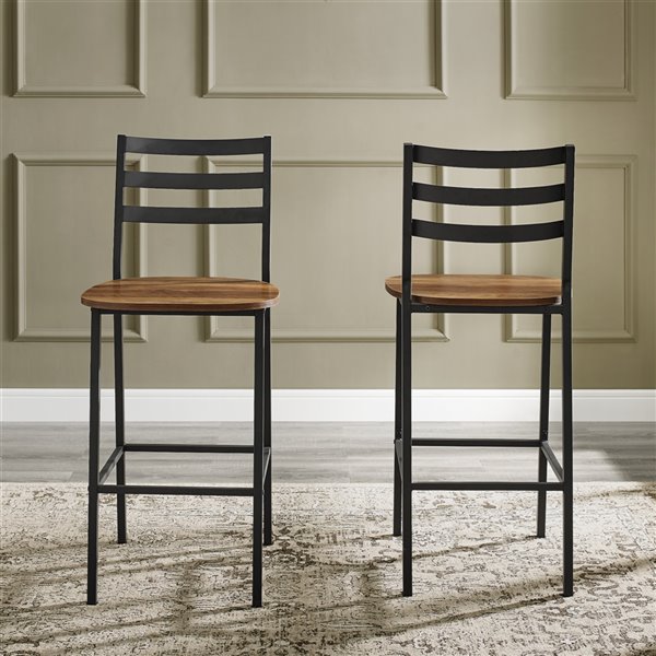 WALKER EDISON Industrial Slat Back Counter Stools, 2pack Reclaimed