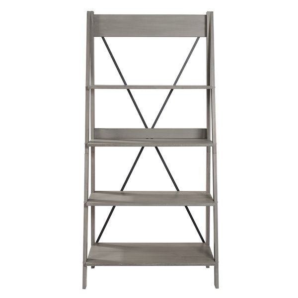 Walker Edison Solid Wood Ladder Bookshelf - 68-in- Grey