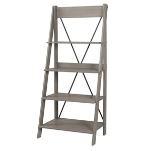 Walker Edison Solid Wood Ladder Bookshelf - 68-in- Grey