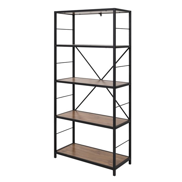 WALKER EDISON 63-in Rustic Metal and Wood Media Bookshelf - Barnwood ...