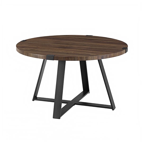 Walker Edison Rustic Wood And Metal, Black Metal Wood Coffee Table Round
