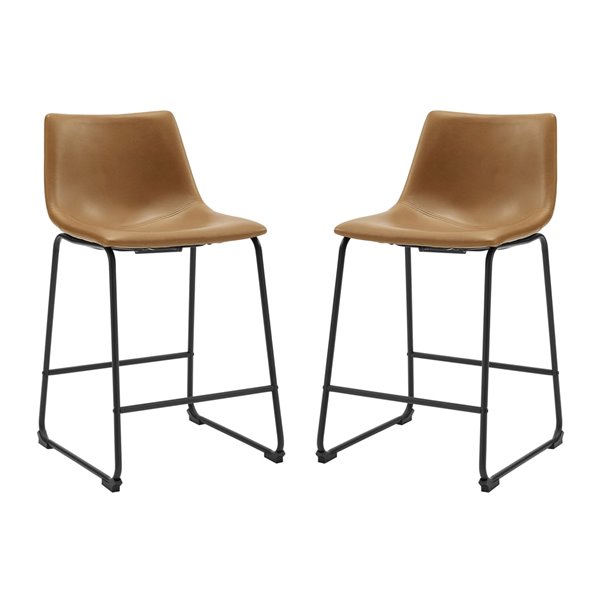 Walker Edison 26 In Industrial Faux, Faux Leather Bar Stools Set Of 2