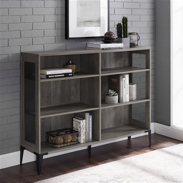 Walker Edison Mesh Side Industrial Bookshelf - 52-in- Grey Wash