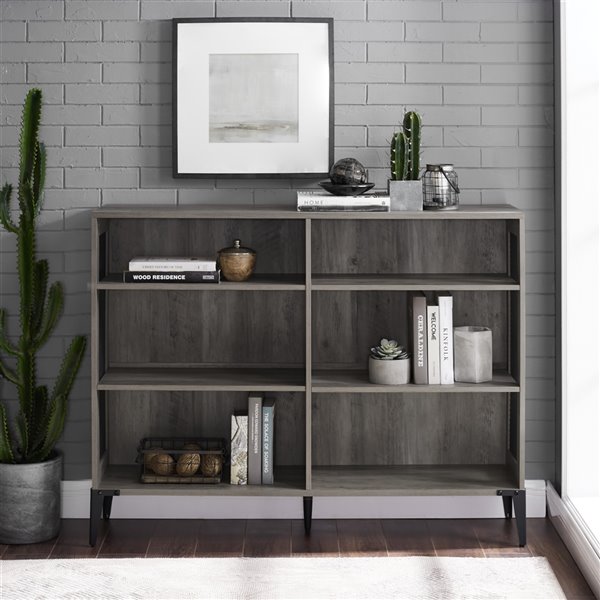 Walker Edison Mesh Side Industrial Bookshelf 52in Grey Wash